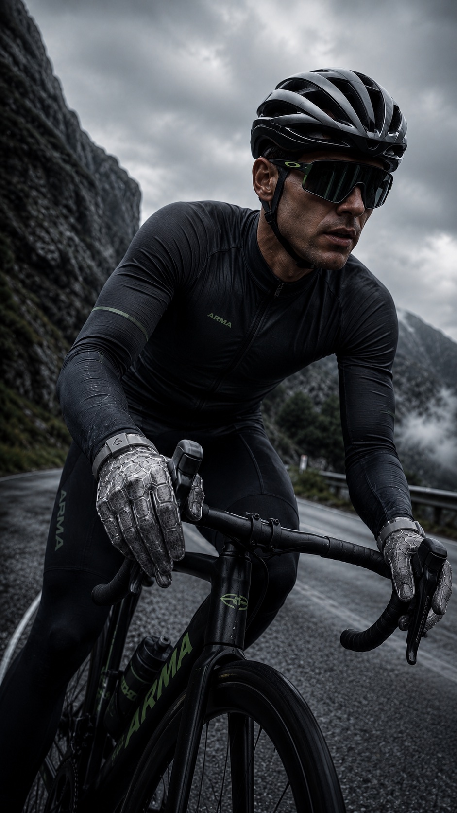 Cyclist climbing in ARMA gloves