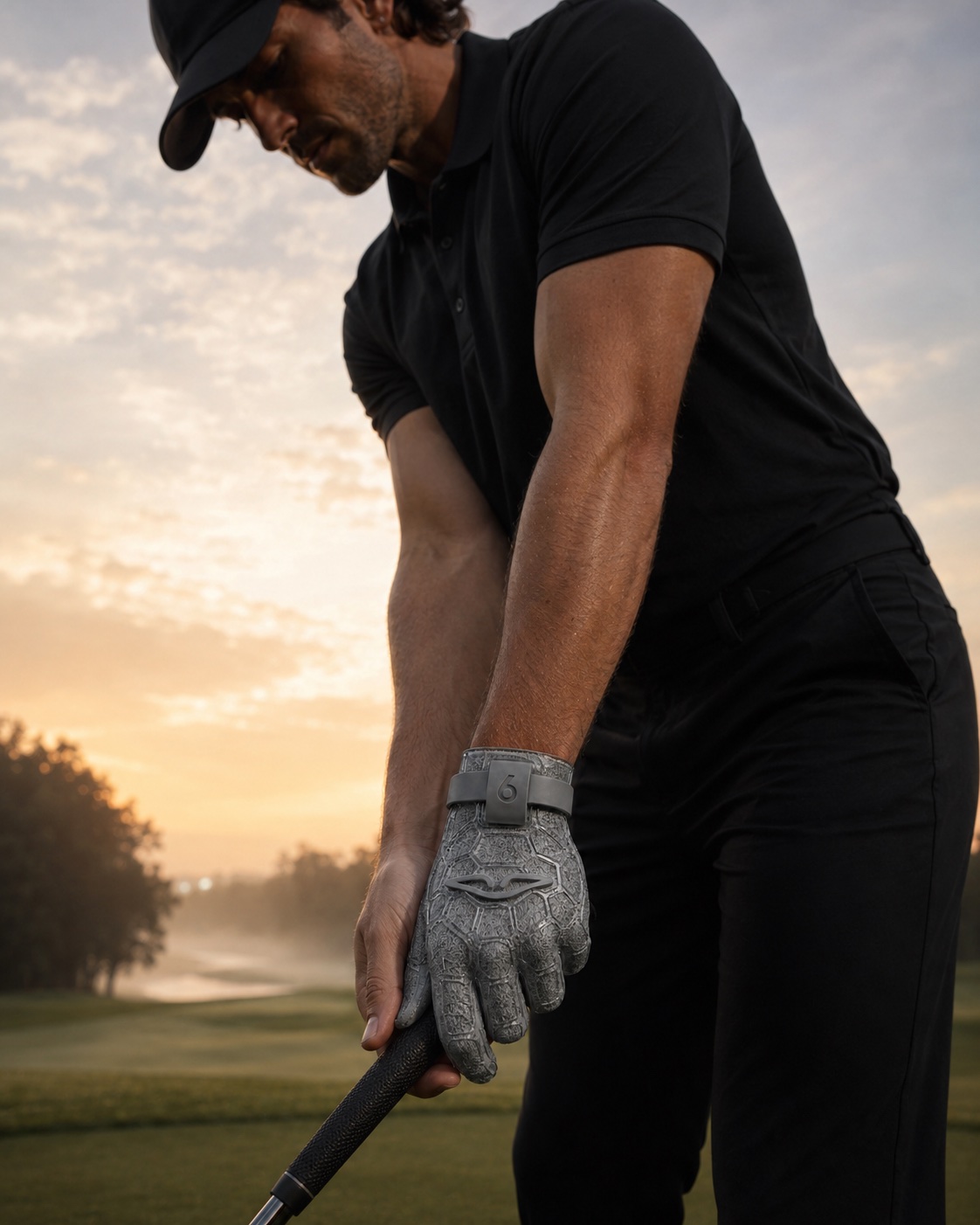 Golfer at dawn wearing the ARMA glove